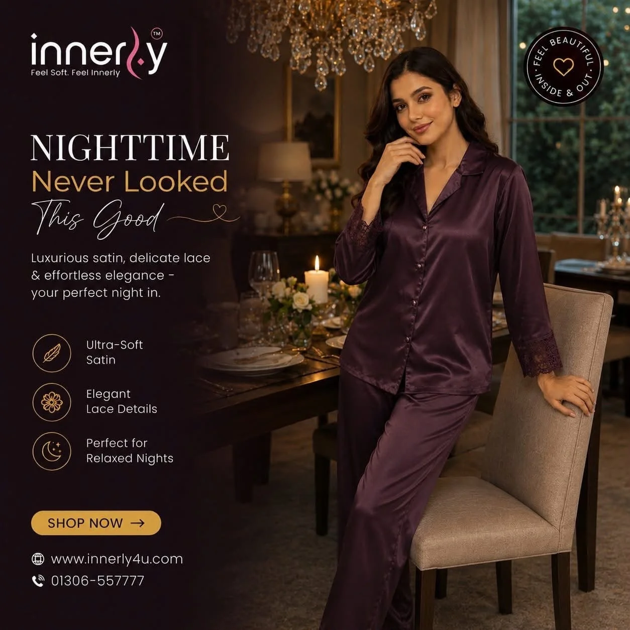 Premium Full Sleeve PJ Set - Deep Purple color